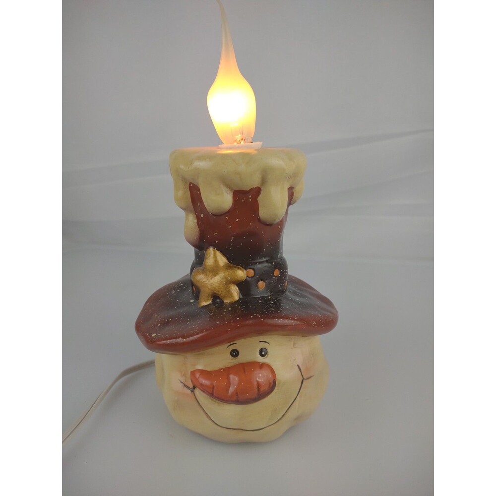 8" Tall Ceramic Snowman w/ Candle Hat  Night Light-Lamp